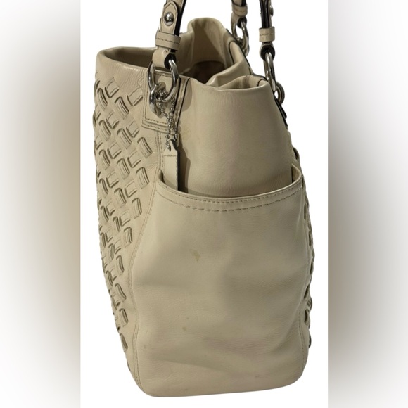 Coach North South Woven Leather Tote Bag Cream Shoulder Bag F10798 - Picture 5 of 15